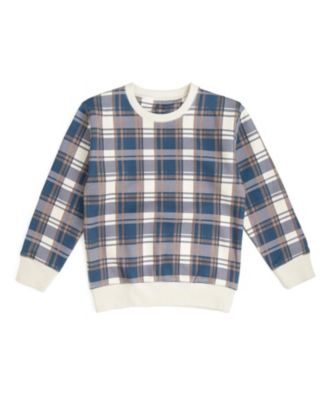 Little Boys Navy Plaid Sweatshirt