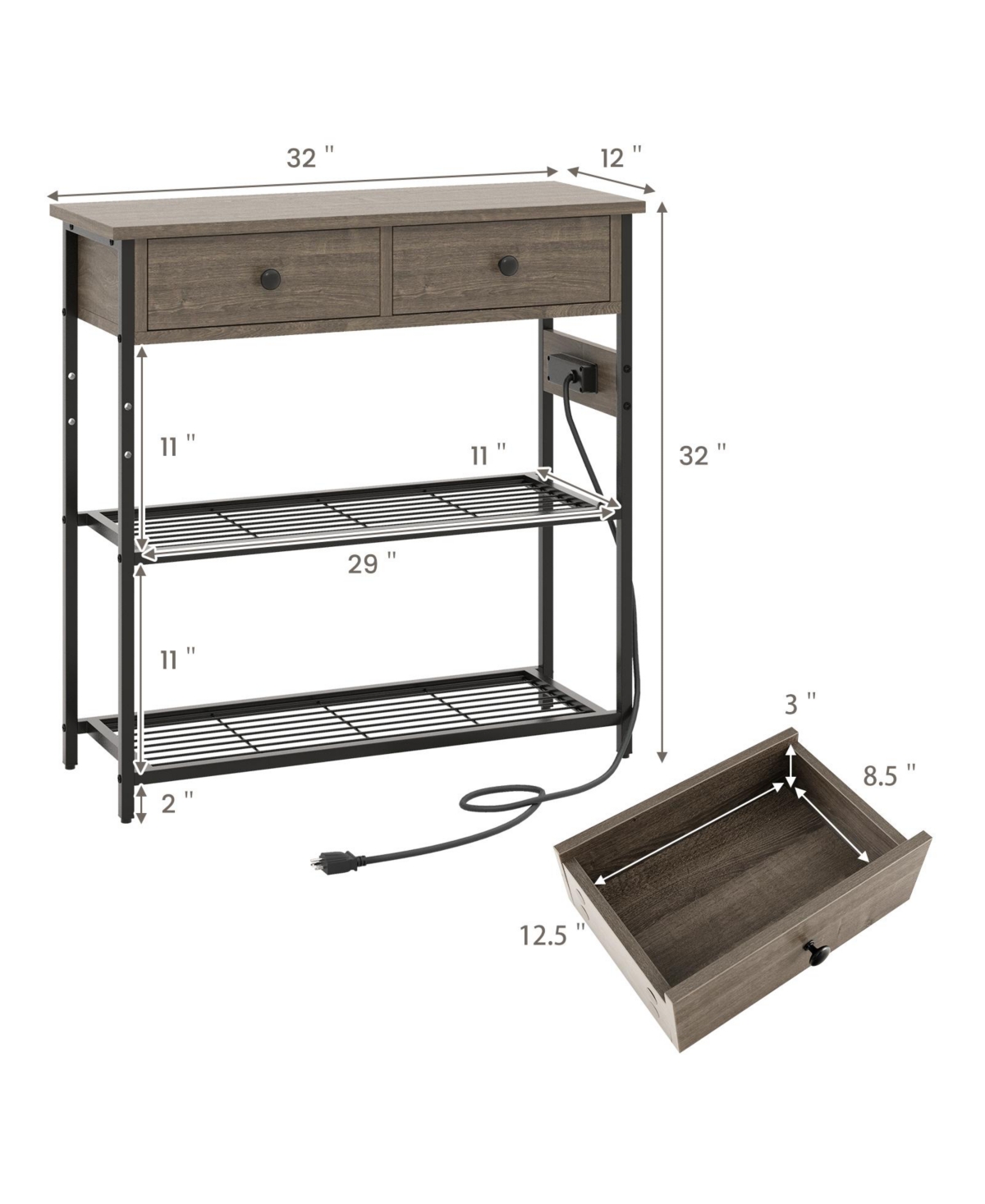 Slickblue Console Table with 2 Drawers and 2 Mesh Storage Shelves