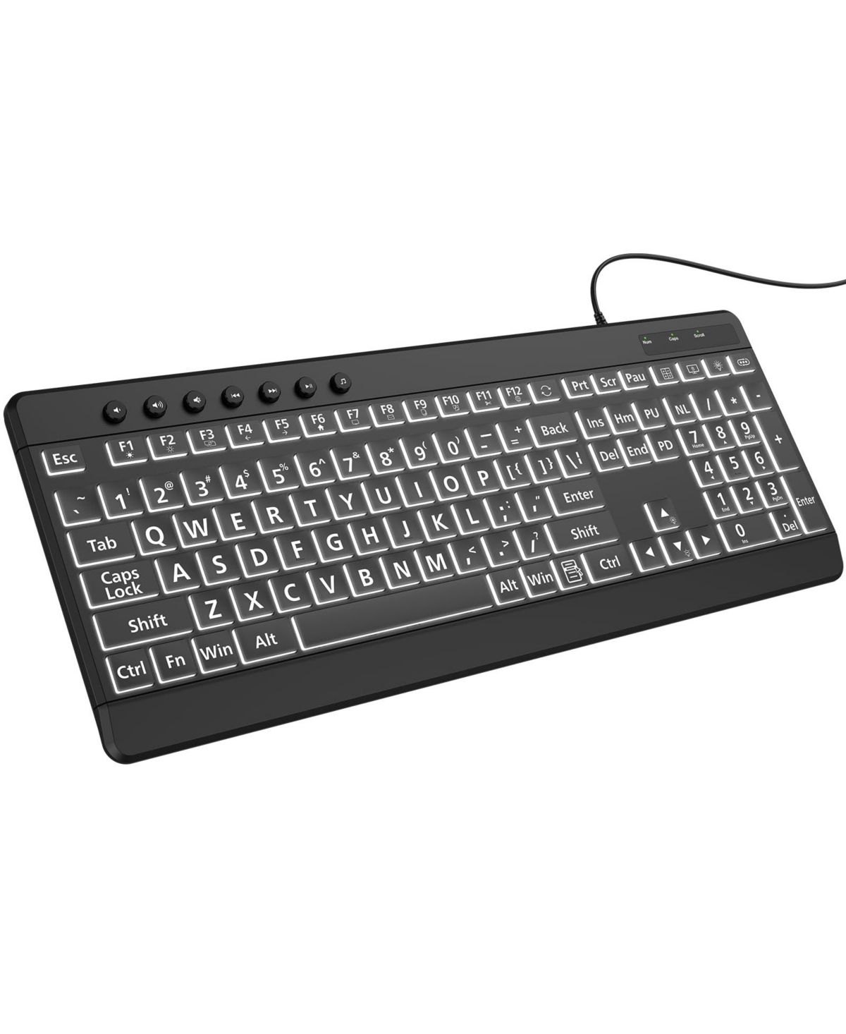 Lofree Large Print Backlit Wired Keyboard Compatible with Windows, PCs, Laptops, Chrome Devices