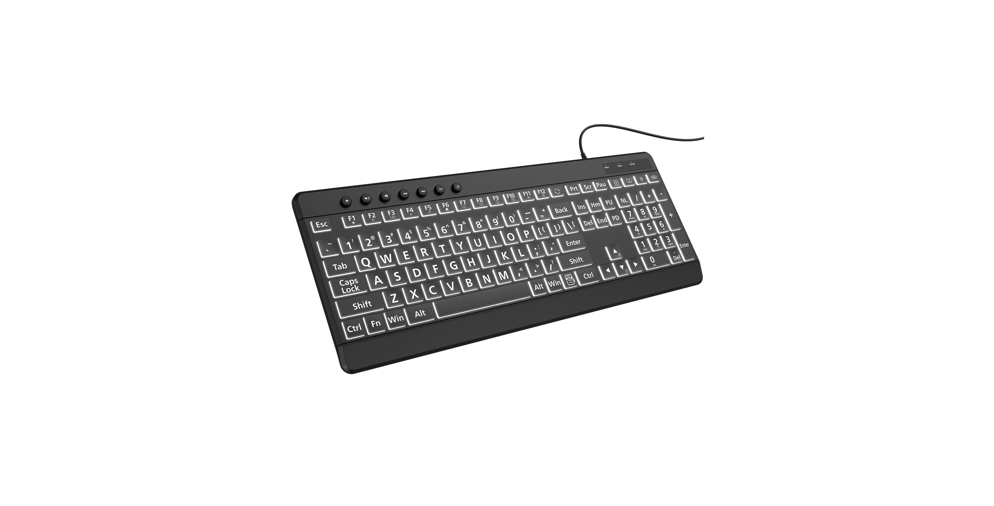Lofree Large Print Backlit Wired Keyboard Compatible with Windows, PCs, Laptops, Chrome Devices