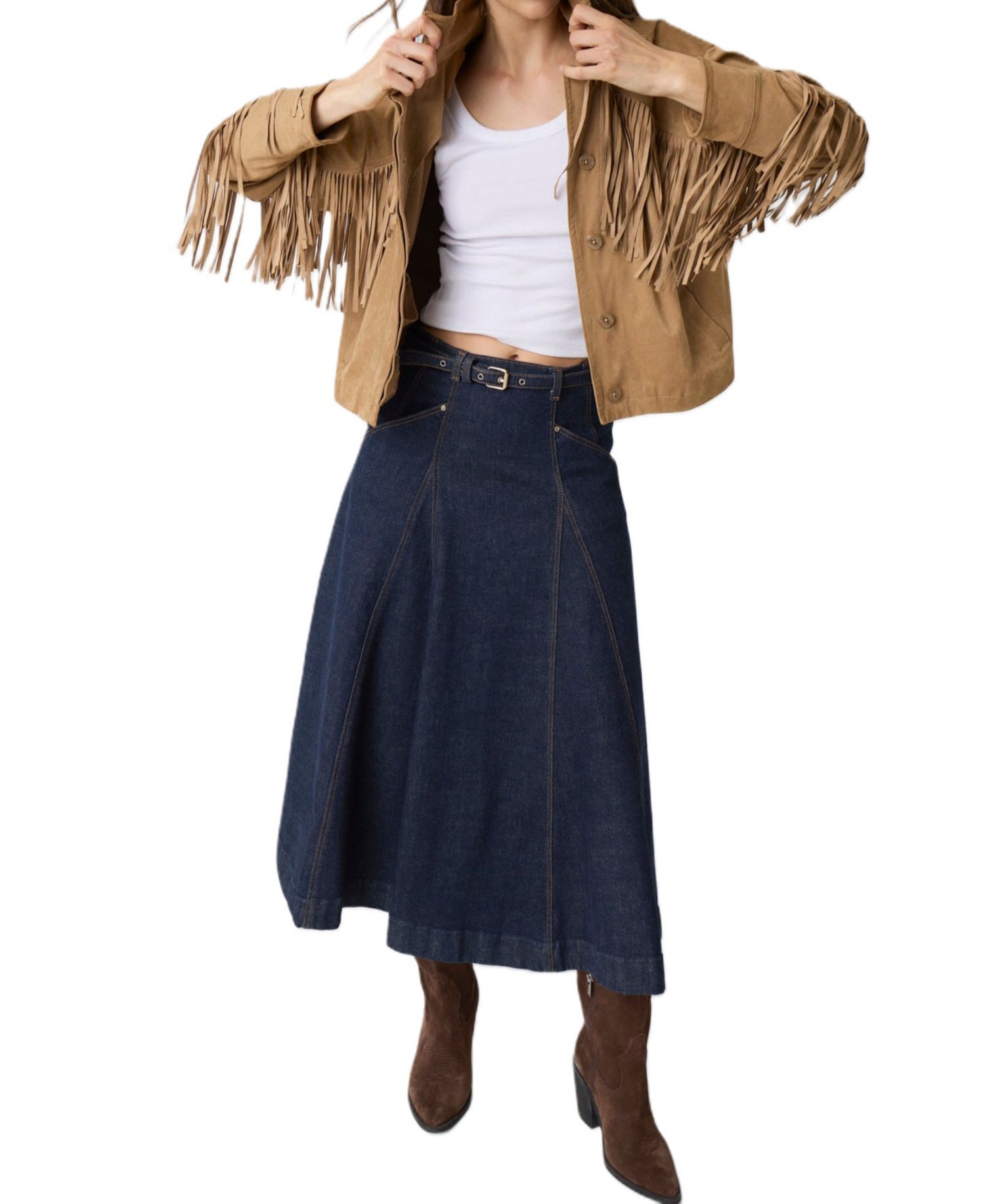 Women's Rayne High-Waisted A-Line Midi Denim Skirt