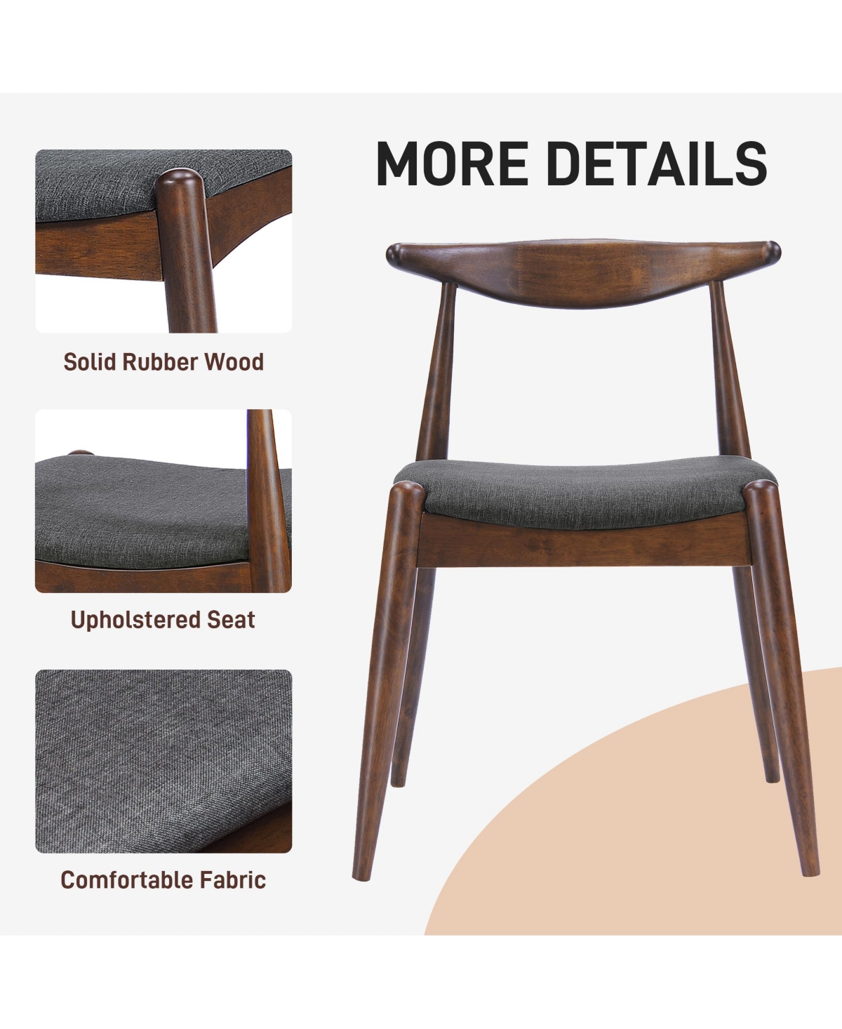 Flynama Set of 2 Rubberwood Dining Chairs, Ergonomic Arched Back Tsca Foam 300lbs Capacity