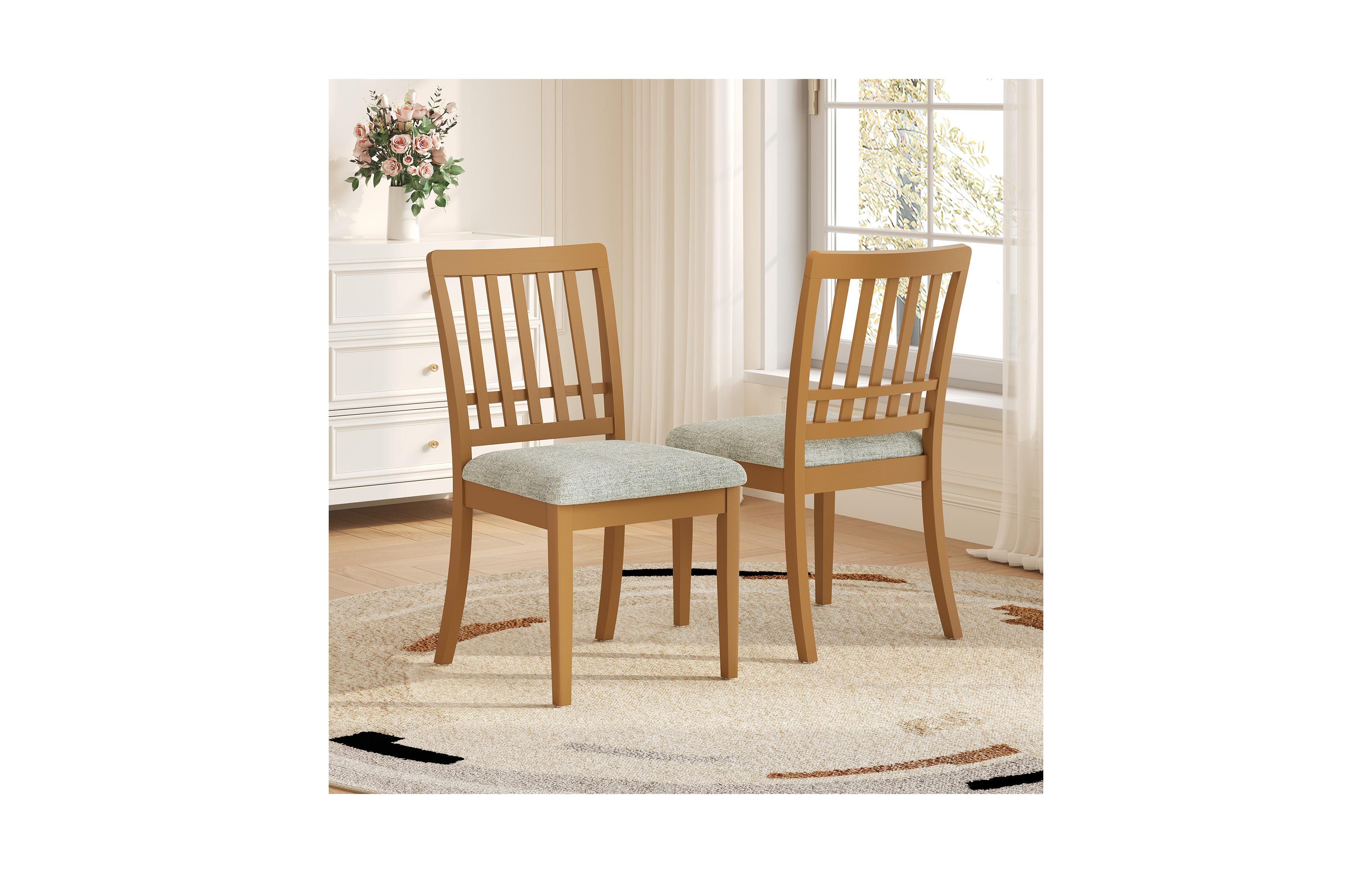 Flynama 2-Piece Modern Dining Chairs Set of 2, Curved Wood Backrest with Fabric Seat, Rubber Wood and Lvl Frame