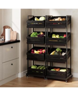 4-Tier Wooden Kitchen Cart with Wheels,Mobile Fruit Storage