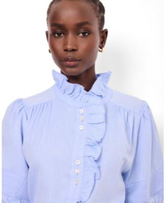 Women's Cotton Chambray Ruffle Blouse
