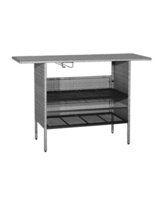 55-Inch Outdoor Wicker Bar Table with Metal Storage Shelves