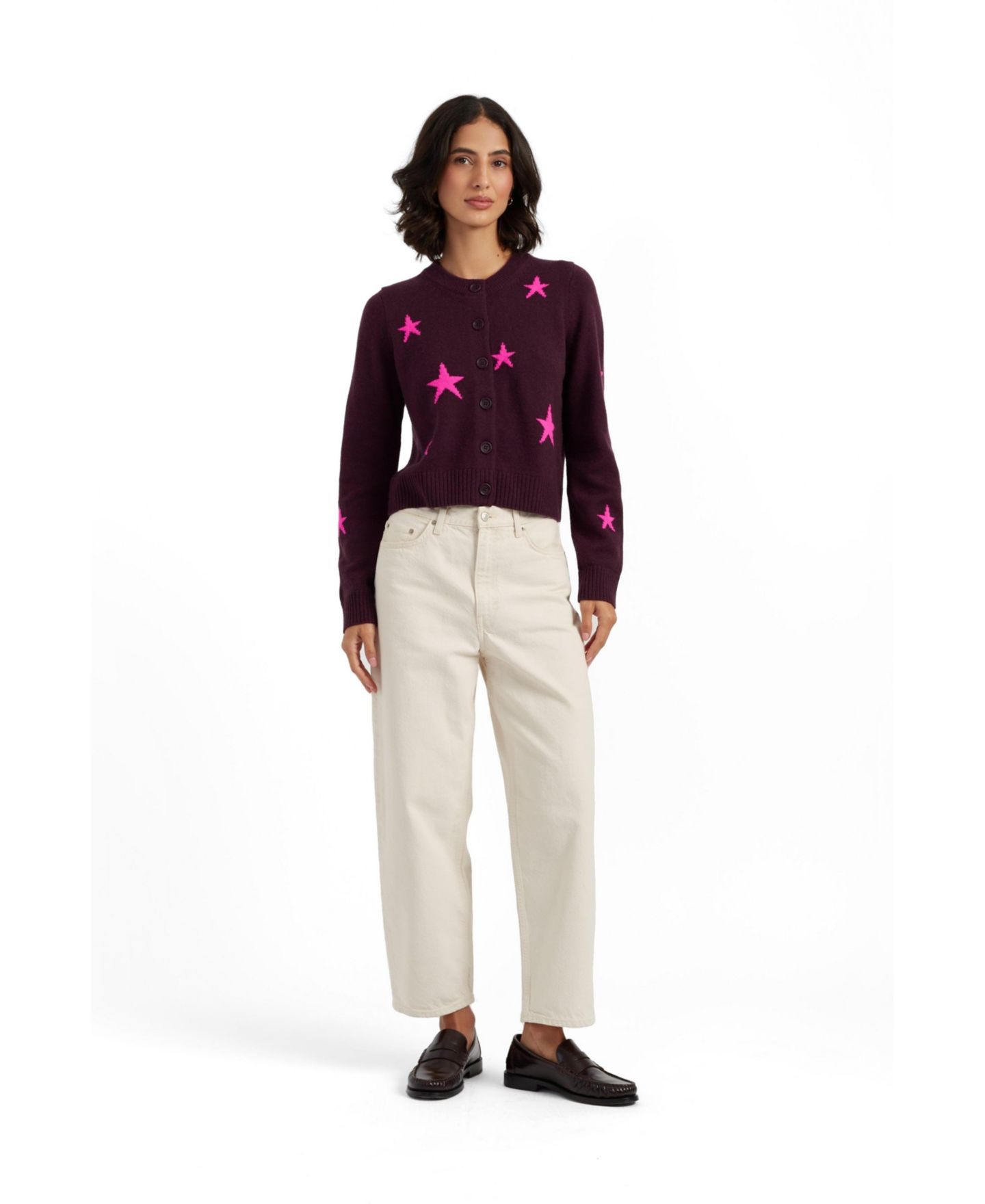 Женский кардиган Chinti & Parker Wool-Cashmere Blend Star Crewneck, цвет: Баклажановый — фото 2