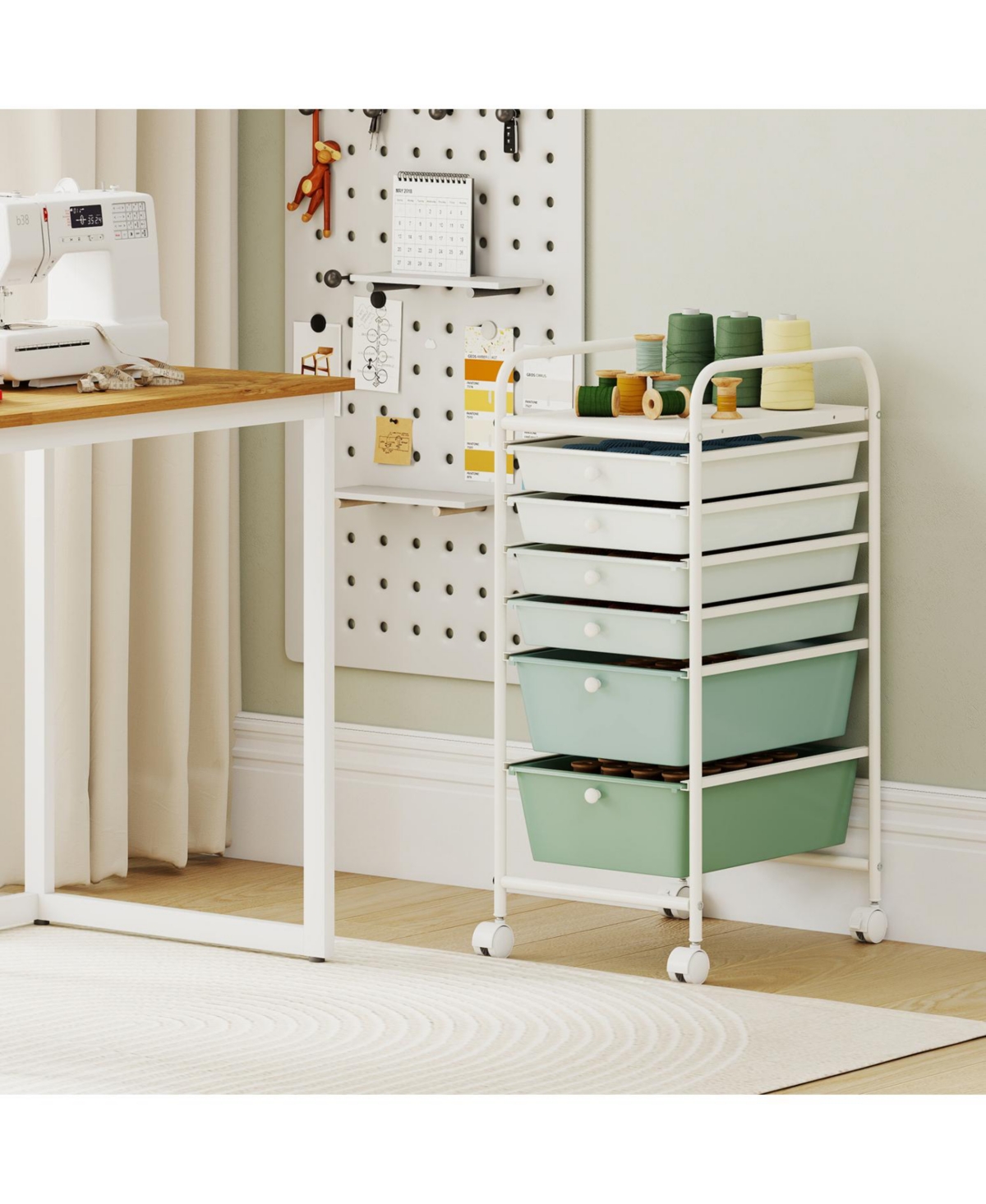 Mecale 6-Drawer Rolling Storage Cart with 2 Deep Drawers