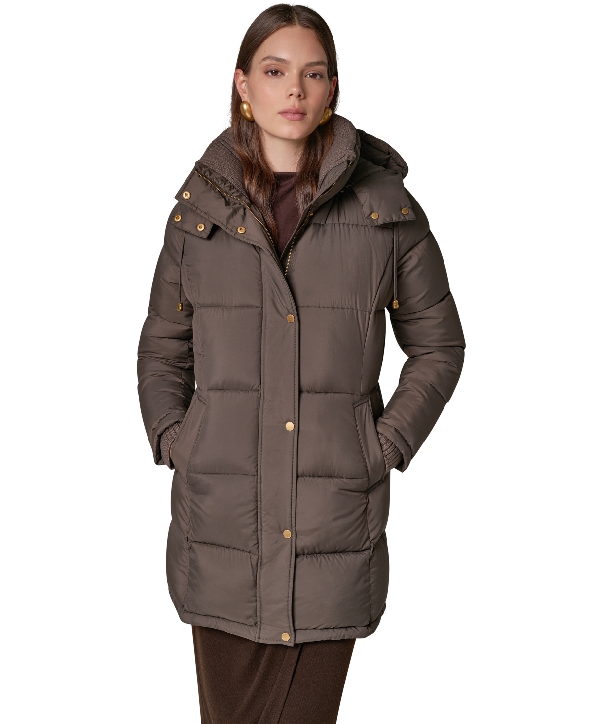 Donna Karan New York Women's Hooded Puffer Coat - HICKORY