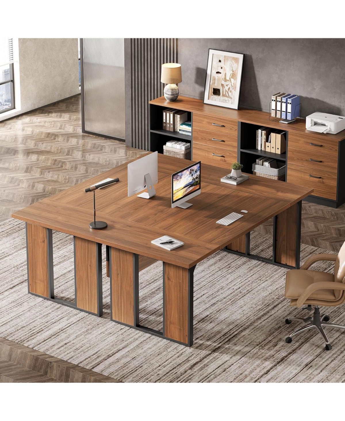 Tribesigns 63" Executive Desk, Modern Office Desk with Privacy Panel and Metal Frame, Large Computer Desk