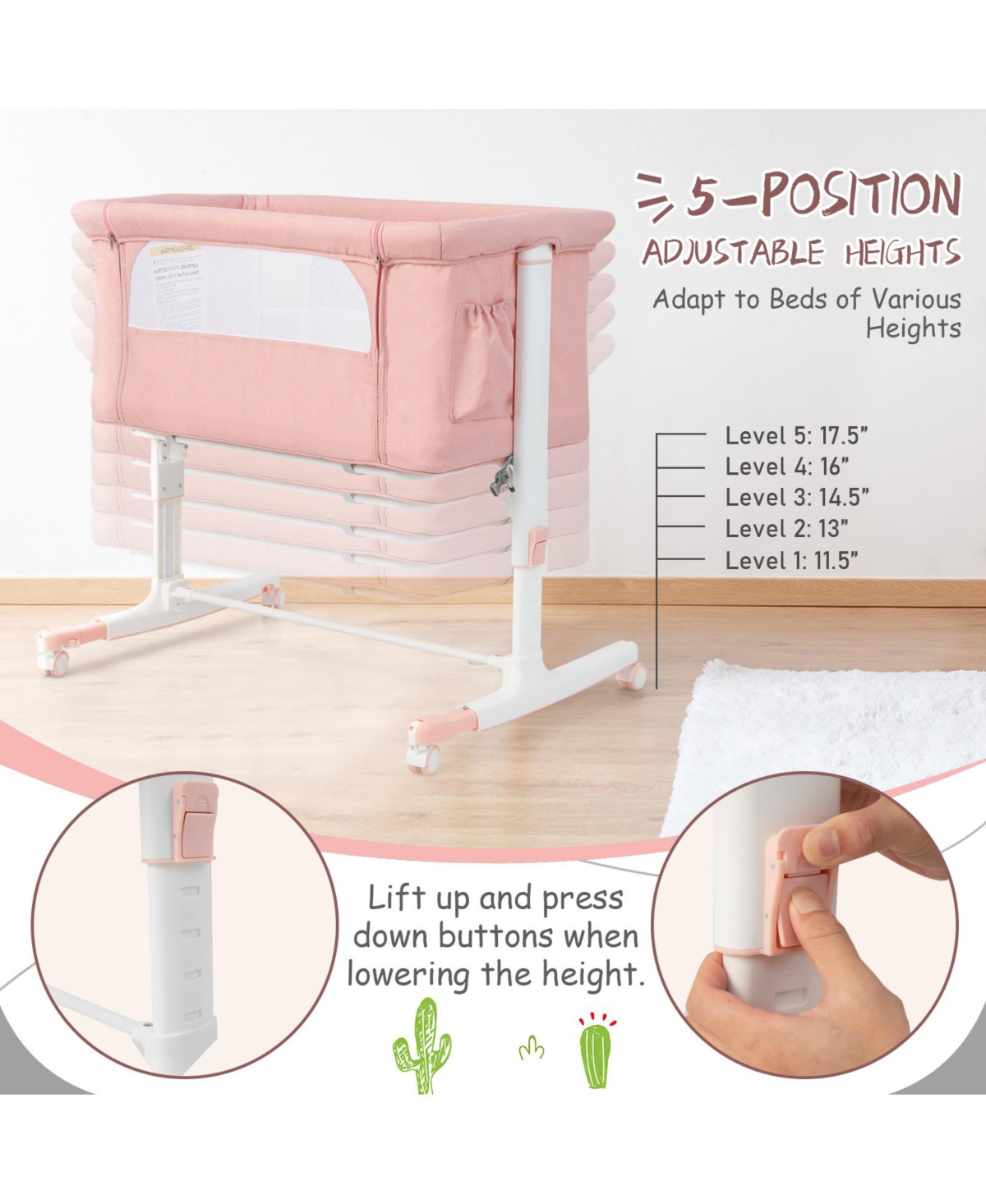 Costway Baby Bassinet Bedside Crib with Changing Table Mattress Detachable Canopy Basket
