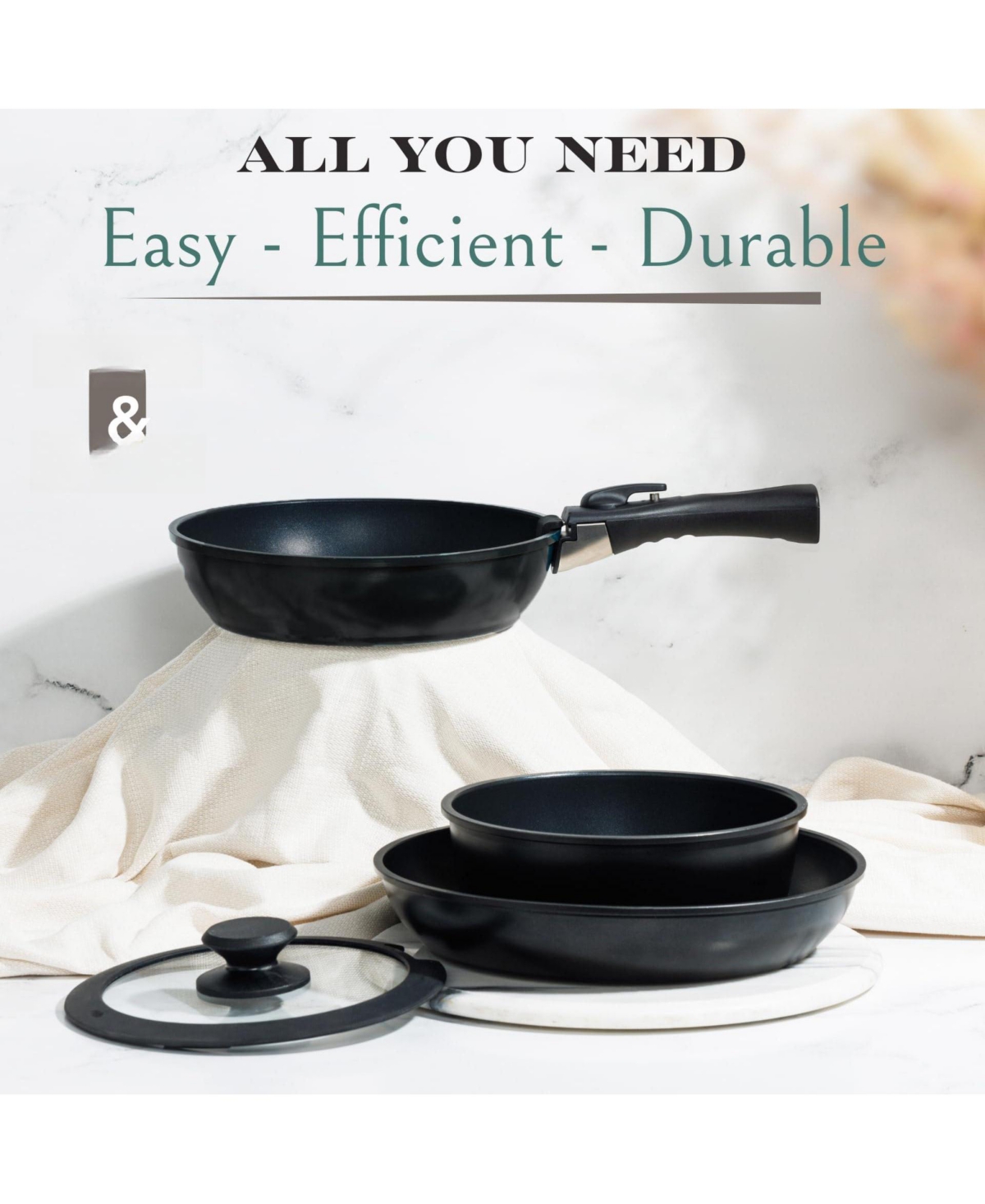 Piscifun Nonstick Cookware Set With Removable Handles Stackable Camping Rv Kitchen Set