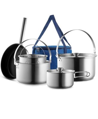 8 Piece 304 Stainless Steel Camping Cookware Set With Travel Bag For Outdoor Indoor Cooking