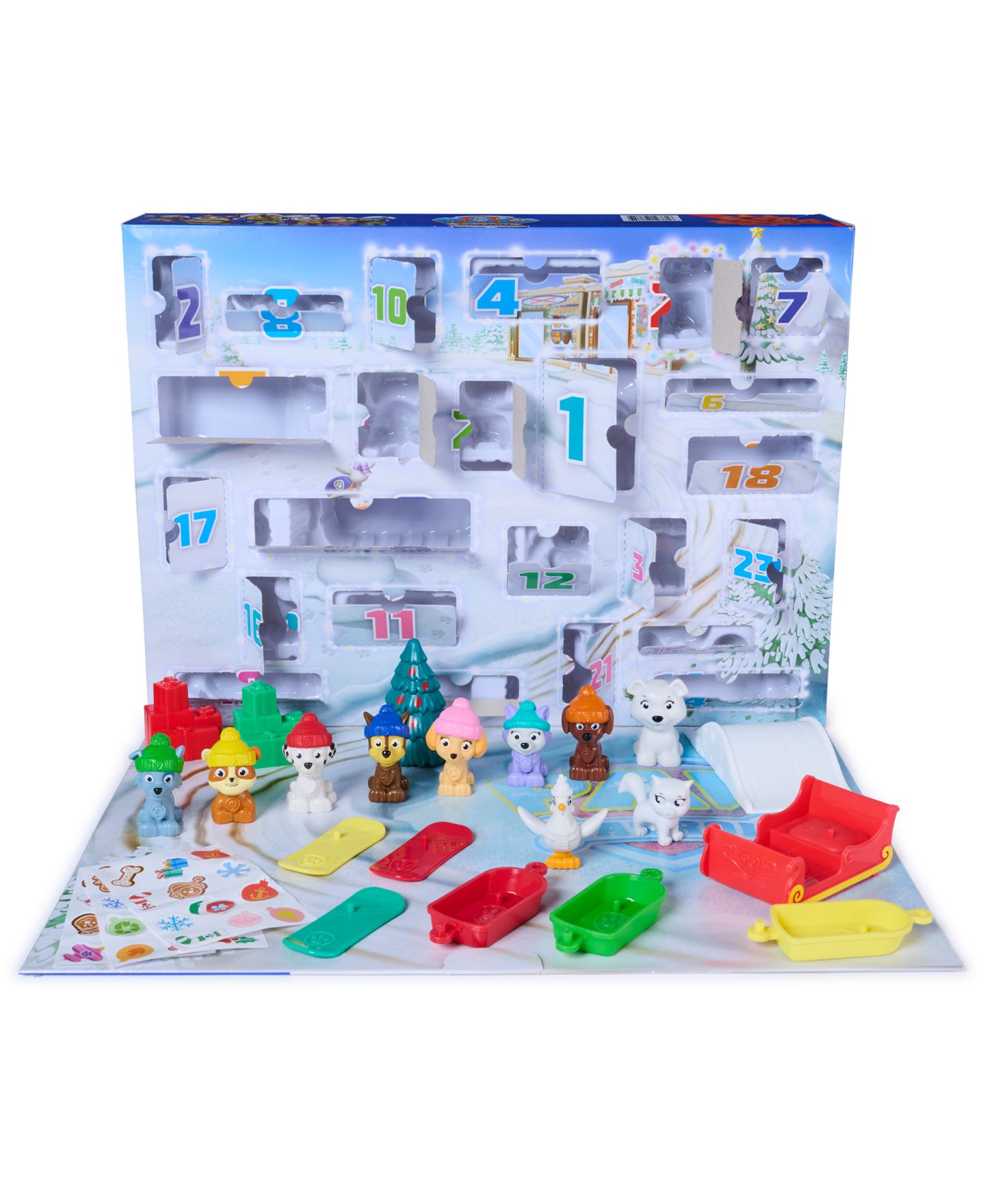 Детский игровой набор Paw Patrol 24-Day Holiday Advent Calendar Playset with 10 Figures, 7 Vehicles & Accessories, Ages 3+ — фото 2