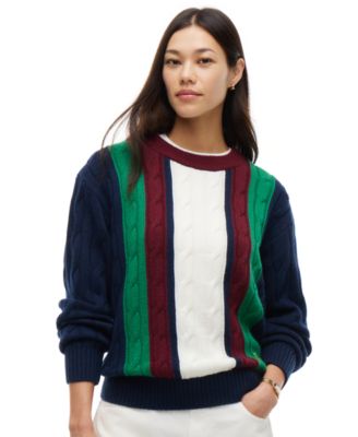 Women's American Icons Stripe Cable-Knit Crewneck Sweater