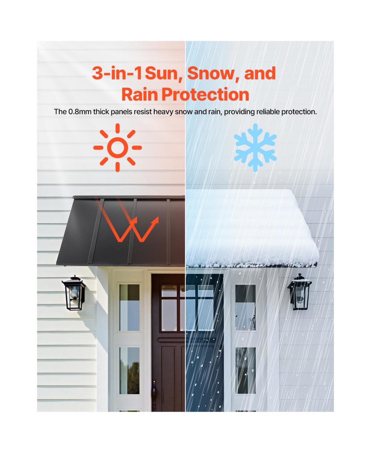 Vevor Window Awning Door Canopy 80x36 in Outdoor Steel Front Door Awnings Anti-Rust