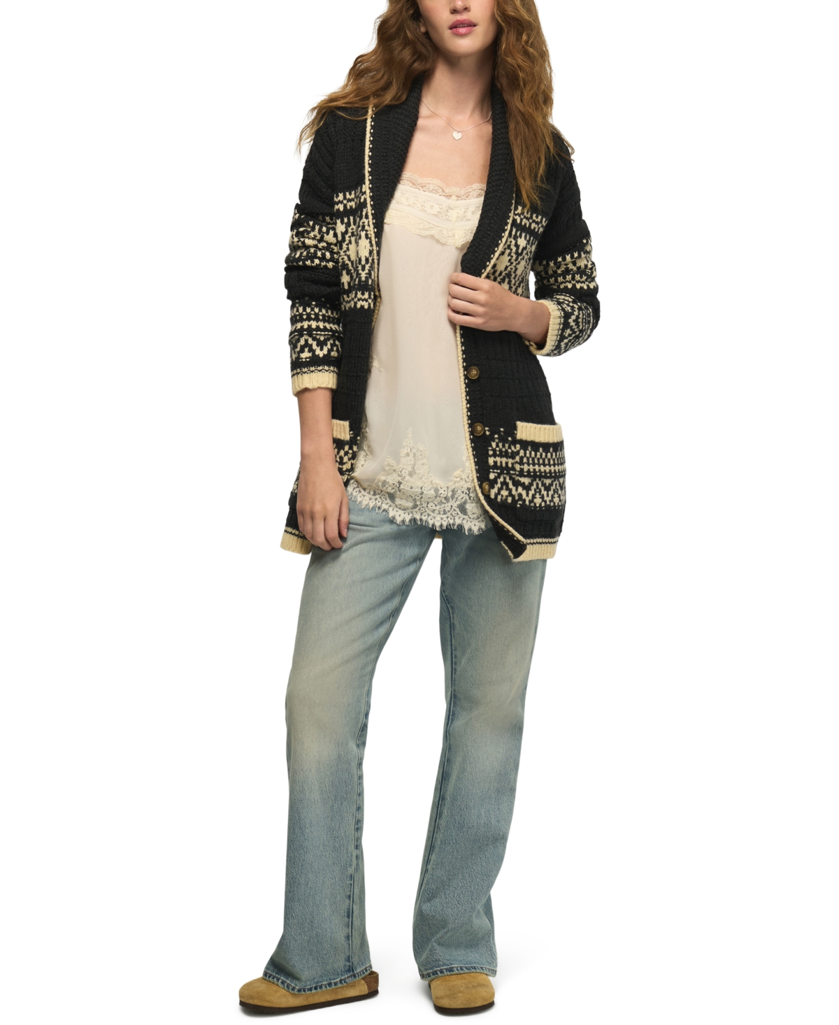 Lucky Brand Women's Shawl-Collar Fair Isle Cardigan