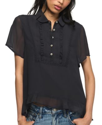 Women's High-Low Ruffle Short-Sleeve Blouse