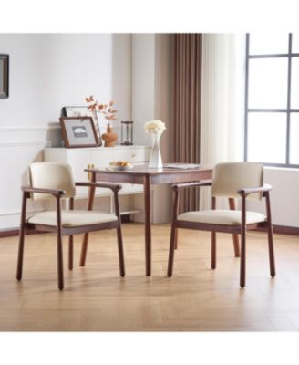 Set of 2 PU Foam Dining Chairs, Dark Walnut Rubber Wood Frame 300lbs Weight Capacity