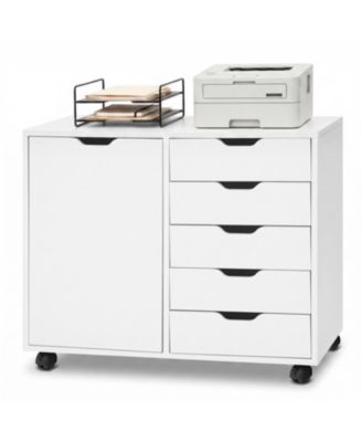 5-Drawer Mobile Storage Cabinet with Door and Adjustable Shelf