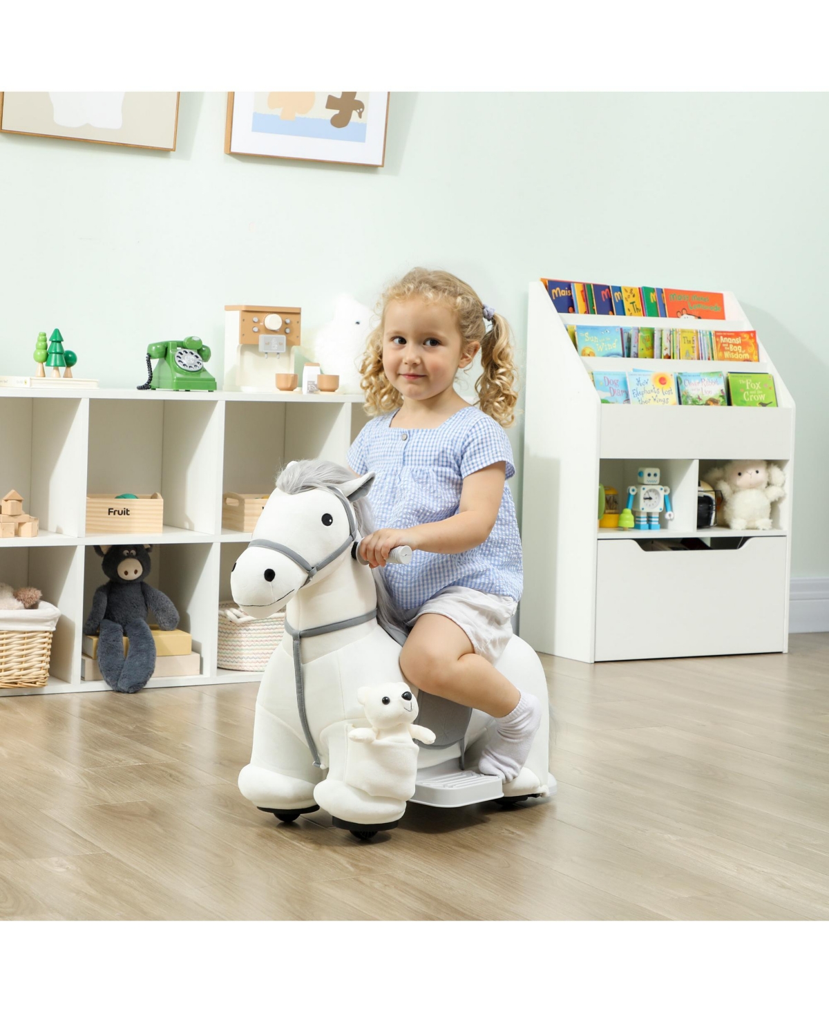 Qaba 6V Battery-Powered Ride-On Horse with Music, 55 Lbs. Capacity, Ages 1.5+