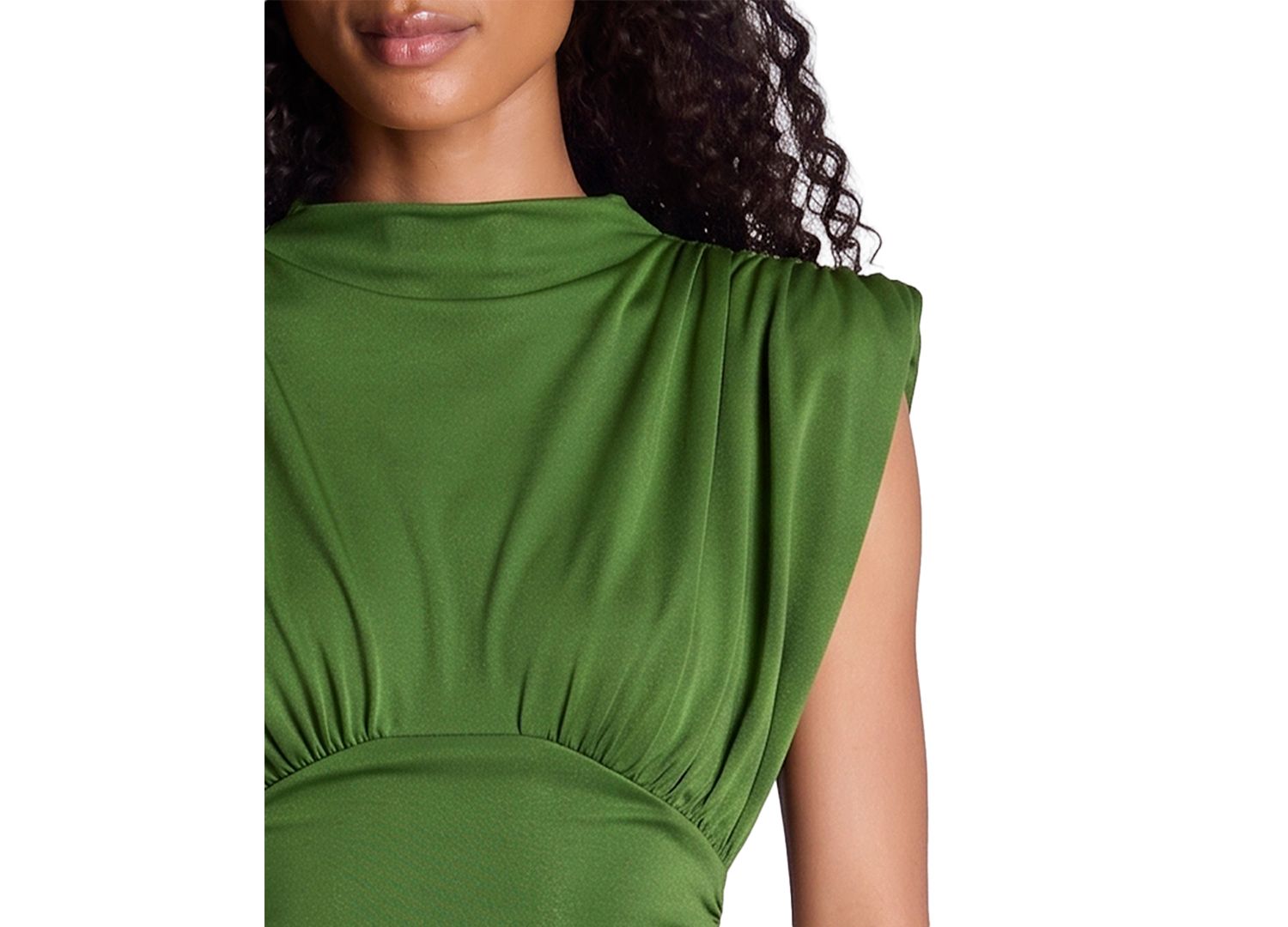 Women's Shoulder Pad Ruched Midi Dress
