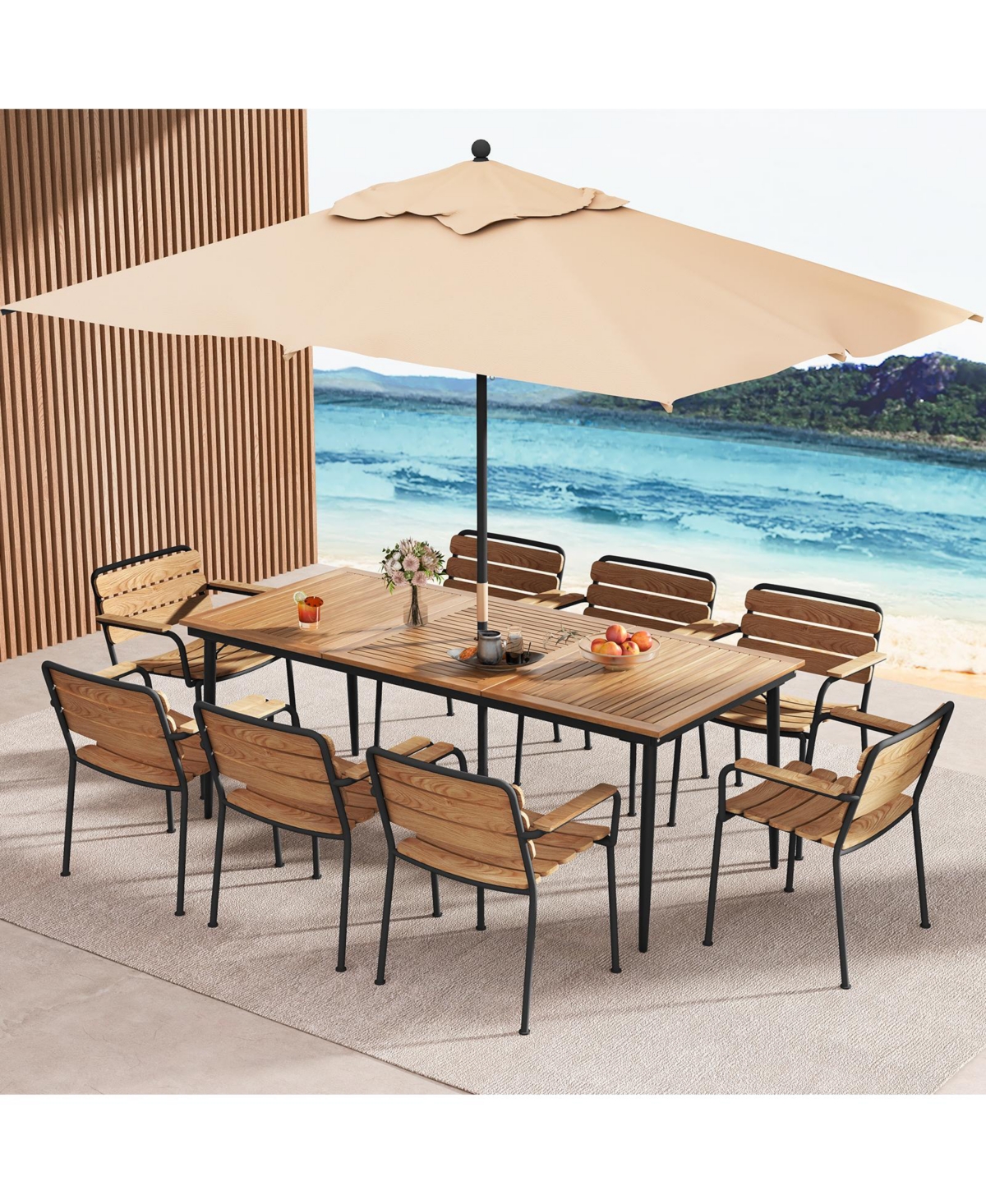 Mecale 79-Inch Slatted Acacia Wood Patio Dining Table for 8