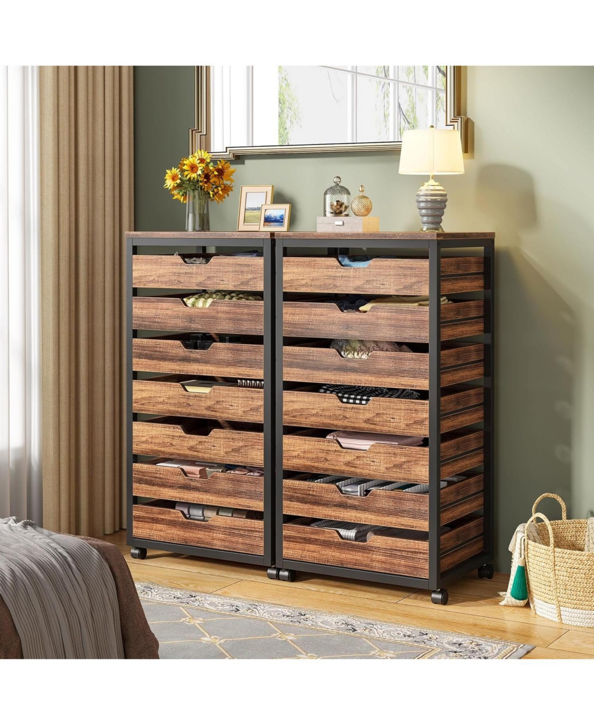 Tribesigns 7-Drawer File Cabinet, Wood Mobile Storage Drawer Unit