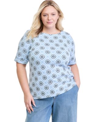 Plus Size Printed Elbow-Length T-Shirt