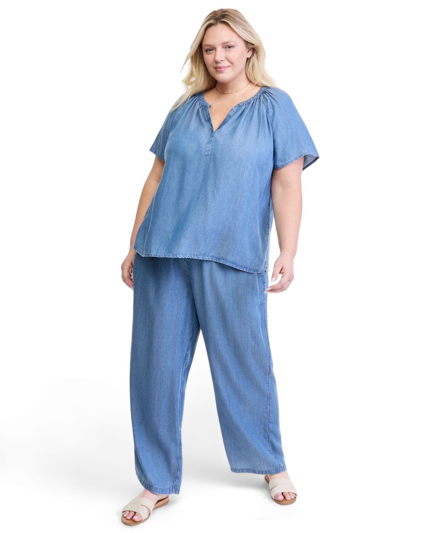 Женский топ Style & Co Plus Size Chambray Flutter-Sleeve, цвет: Варёный — фото 2