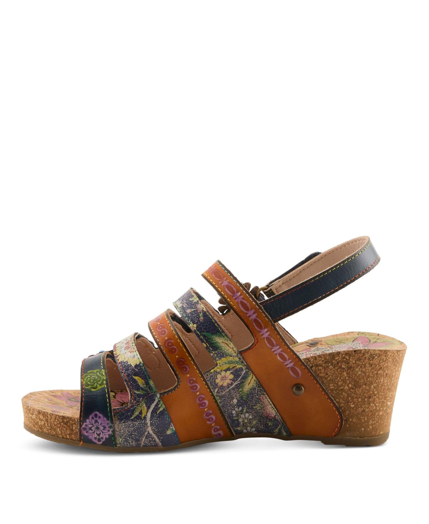Женские сандалии L'Artiste Buckleitup Floral Wedge with Supportive Cushioned Comfort, цвет: Тёмно-синий разноцветный — фото 4