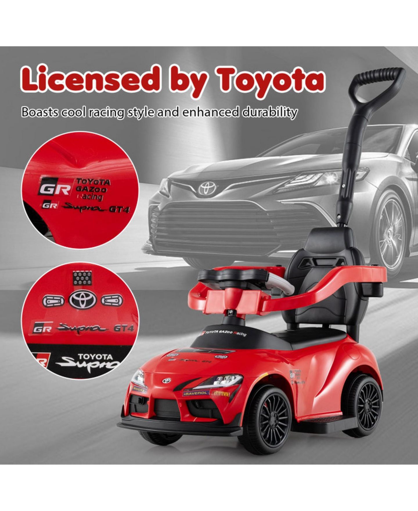 Детская игрушка HONGGE 3-in-1 Licensed Toddler Push Car with Parent Handle and Ride-On Modes, Ages 1.5-5, цвет: Красный — фото 7