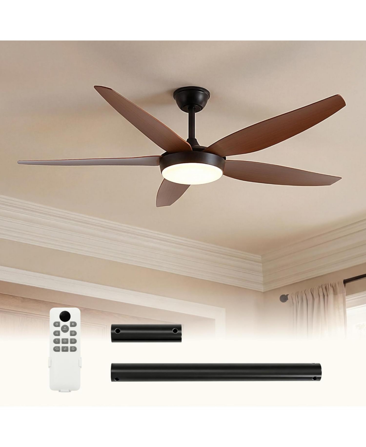 Tribesigns 56 Inch Ceiling Fans with Lights and Remote Control, 5 Blades Low Profile Ceiling Fan with Led Dimmable, Dc Motor and 3CCT, 6 Speeds