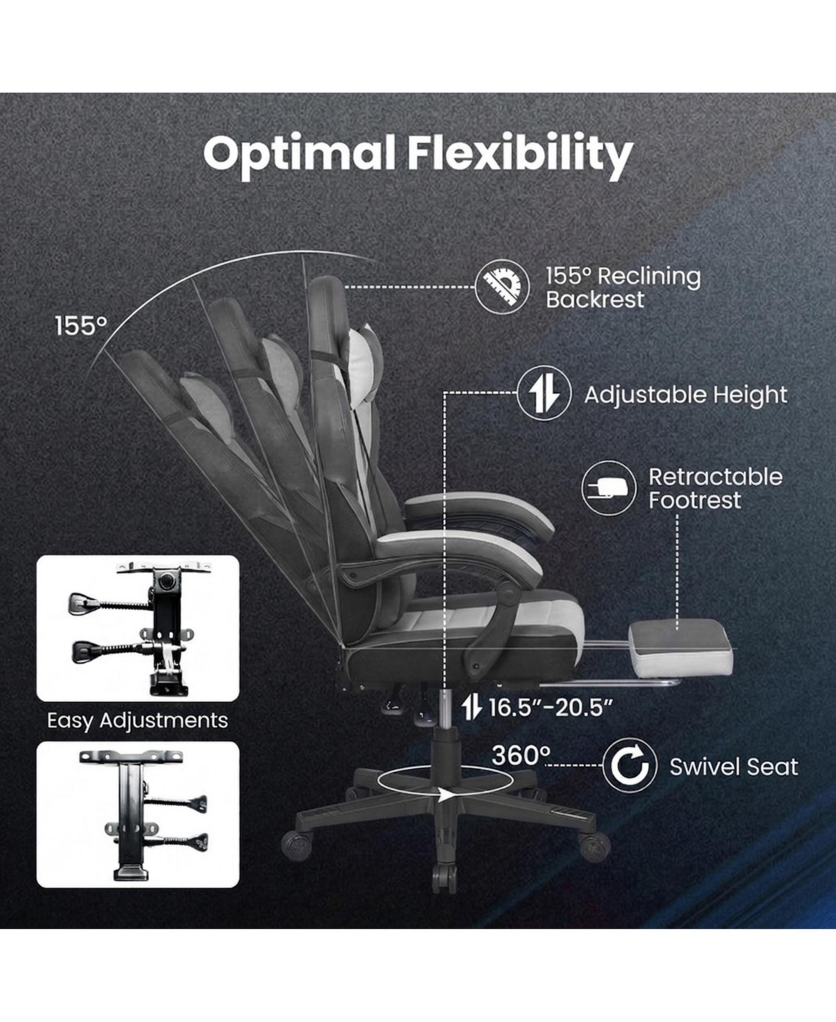 Sugift Ergonomic Video Game Chair with Headrest and Reclining Backrest