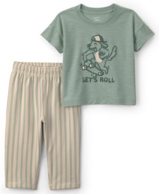 Baby Boys' Skateboard Graphic T-Shirt and Striped Pants, 2-Piece Set