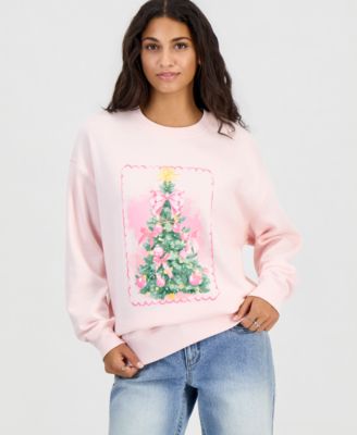 Juniors' Holiday Graphic Christmas Tree Fleece Sweatshirt