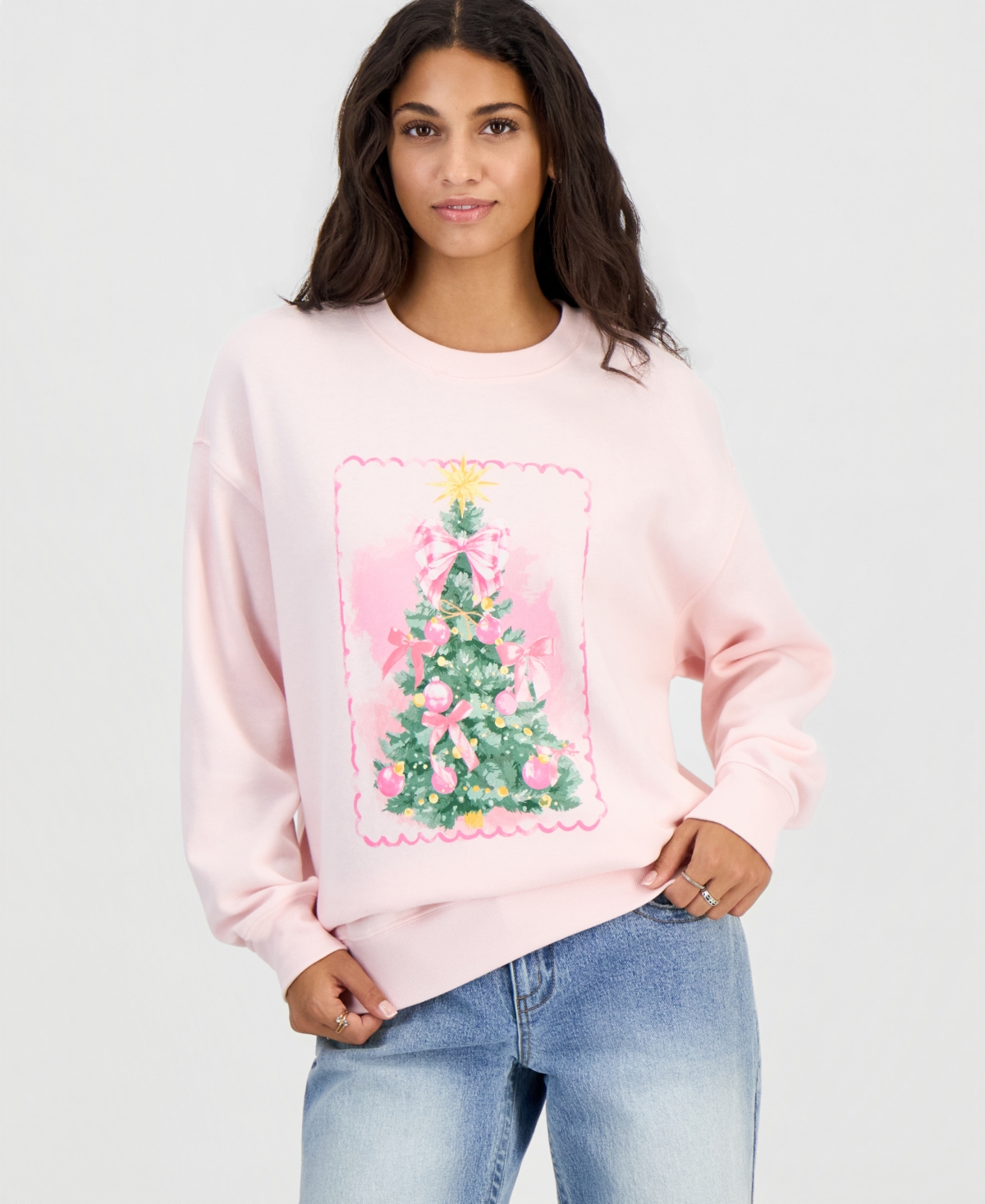 Rebellious One Juniors' Holiday Graphic Christmas Tree Fleece Sweatshirt