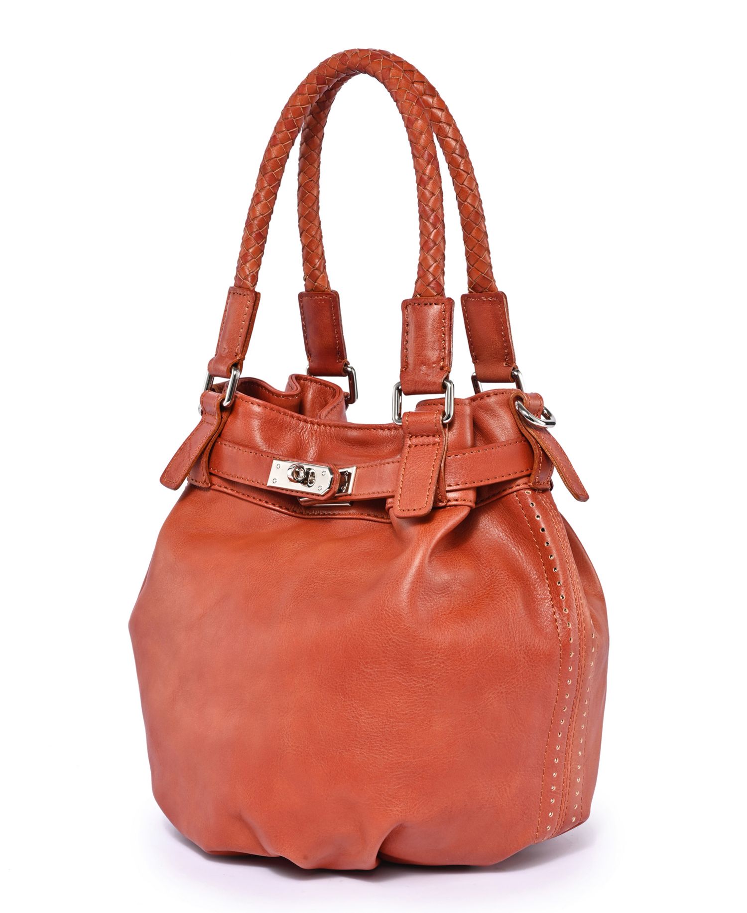 Pumpkin Small Leather Crossbody Bucket Bag