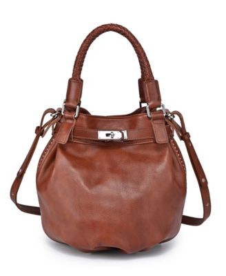 Pumpkin Small Leather Crossbody Bucket Bag
