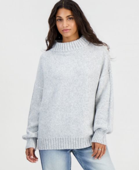 Женский свитер Hippie Rose Juniors' Drop-Shoulder Oversized Mock Neck, цвет: Меланжевый серый