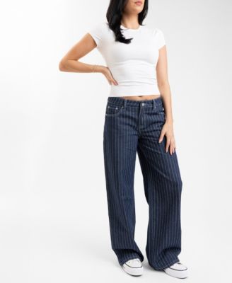 EM + CASS Juniors' Wide Leg Pinstripe Jeans