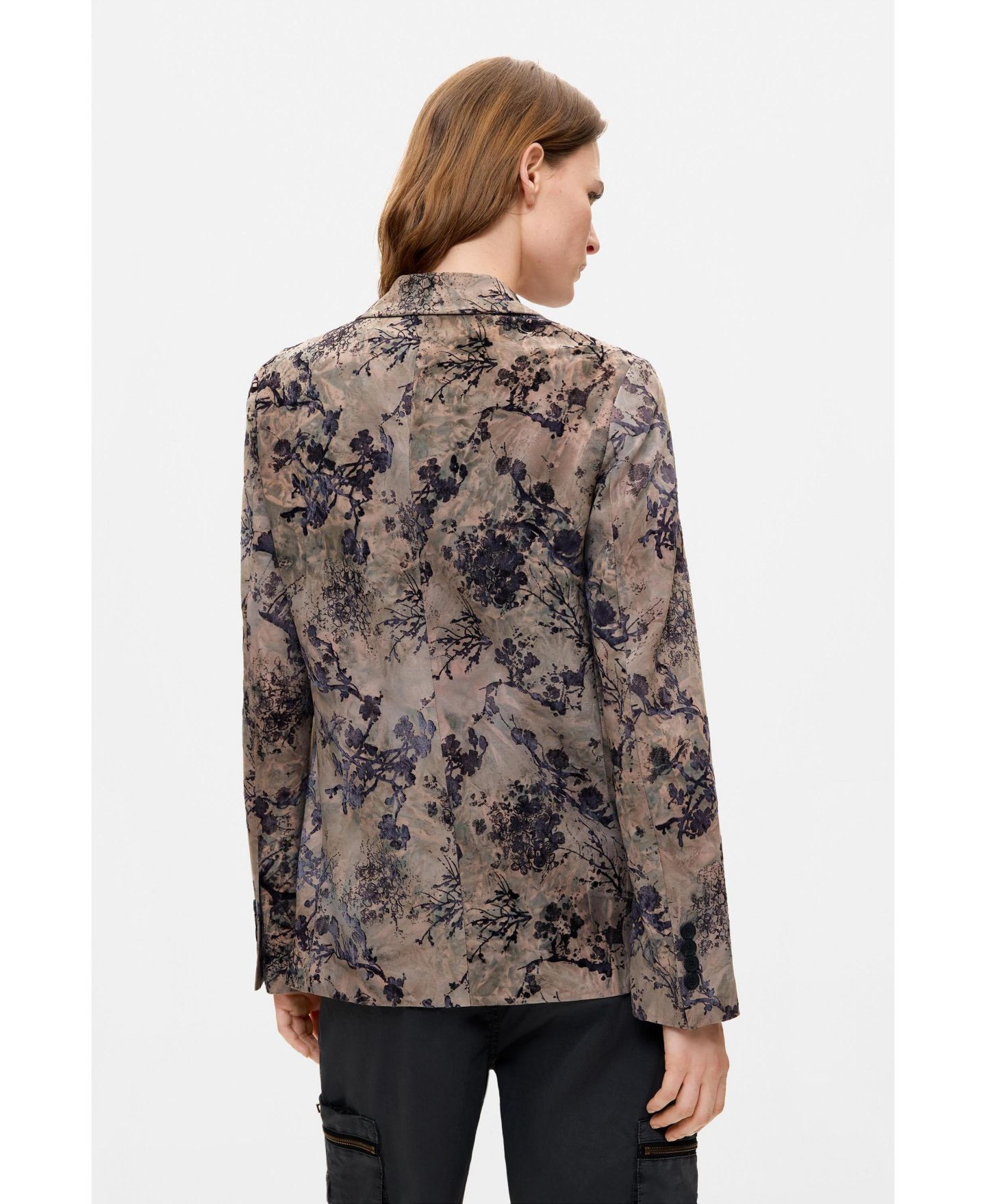 Женский пиджак Desigual Flocked Long-Sleeve Single-Button Blazer, цвет: Серый коричневый — фото 4