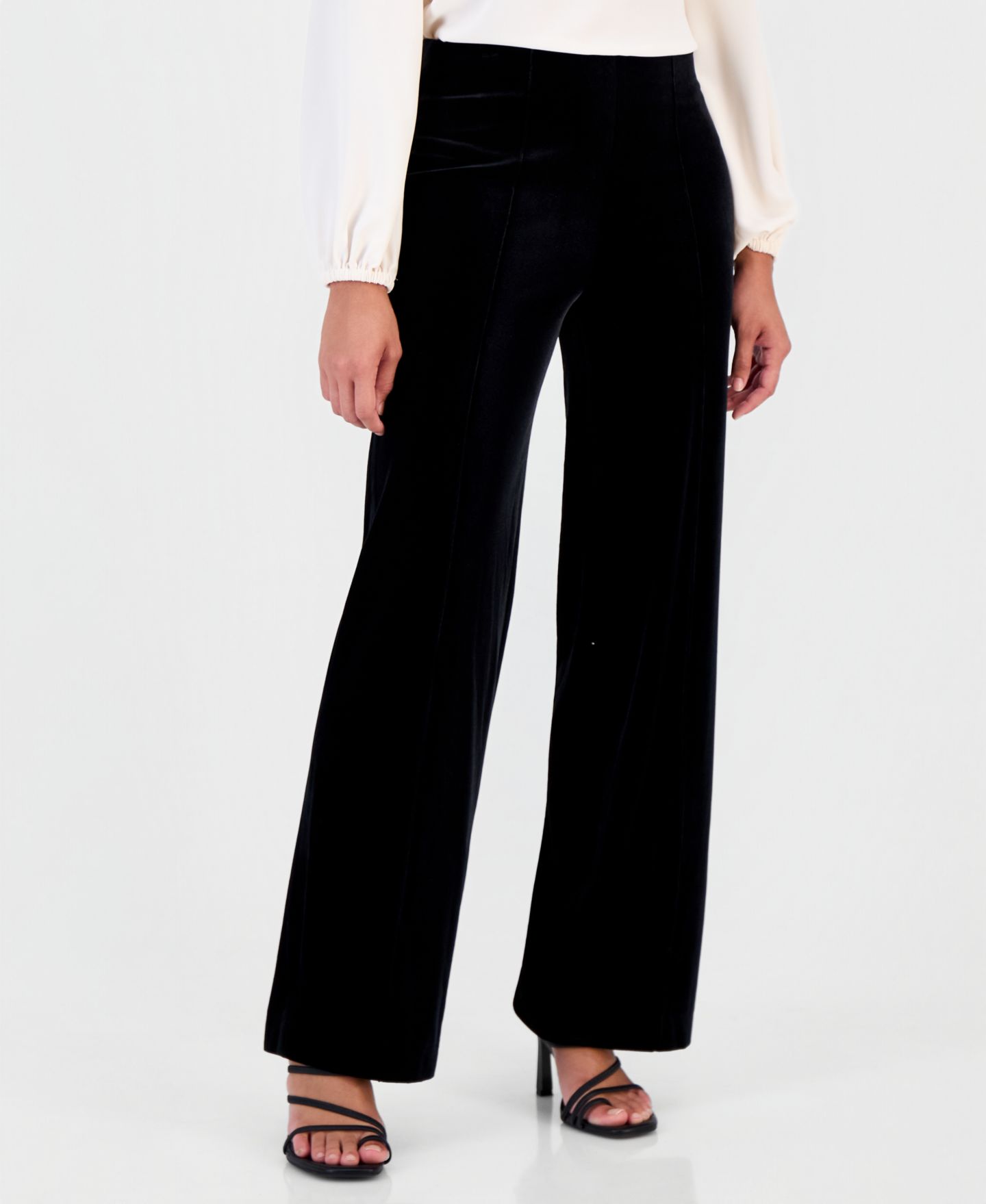 Женские брюки Bar III Pull-On Wide-Leg Velvet, цвет: Чёрный бархатный — фото 2