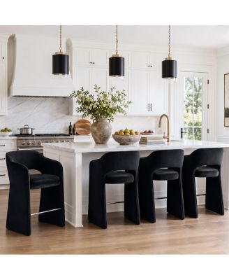 Upholstered Counter Stool Set of 4 With Arms, Velvet Kitchen Island Counter-Height Bar Stools, Modern Waterfall Silhouette