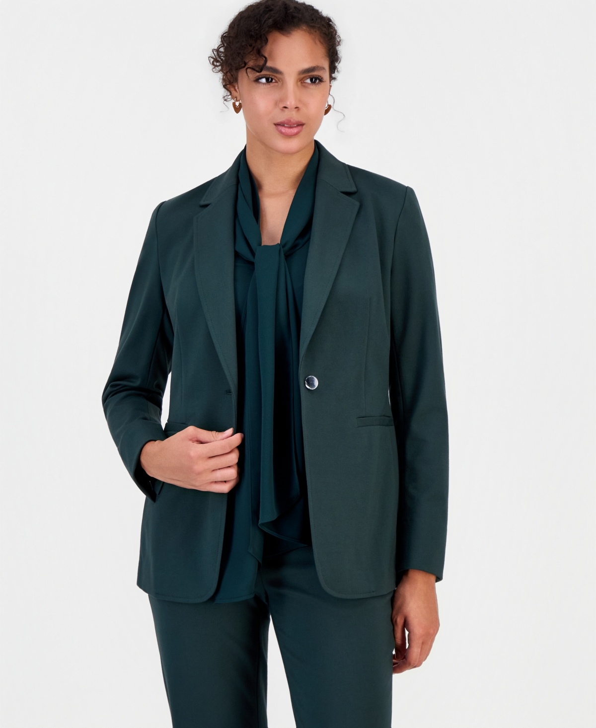 Bar Iii Women's Compression Notch-collar Single Button Blazer, Created For Macy's In Pine Mist