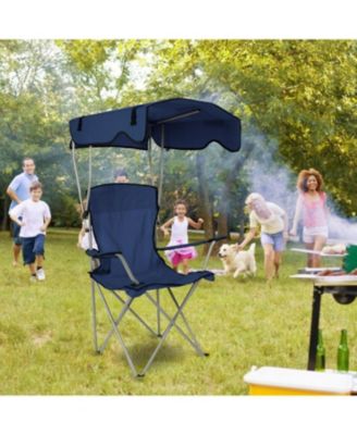 Foldable Beach Canopy Chair, Sun Protection Camping Chair with Cup Holder, 330 lb Capacity, Folding Seat for Beach & Travel