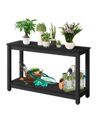 48" Weather-Resistant Wood Outdoor Console Table with 2-Tier Shelf