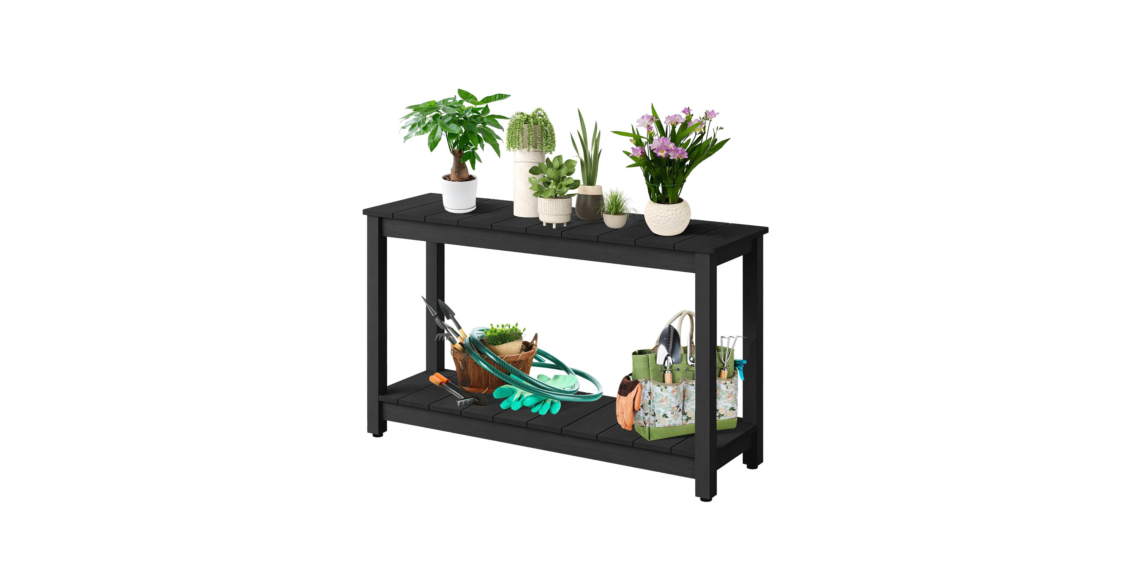 homfan 48" Weather-Resistant Wood Outdoor Console Table with 2-Tier Shelf