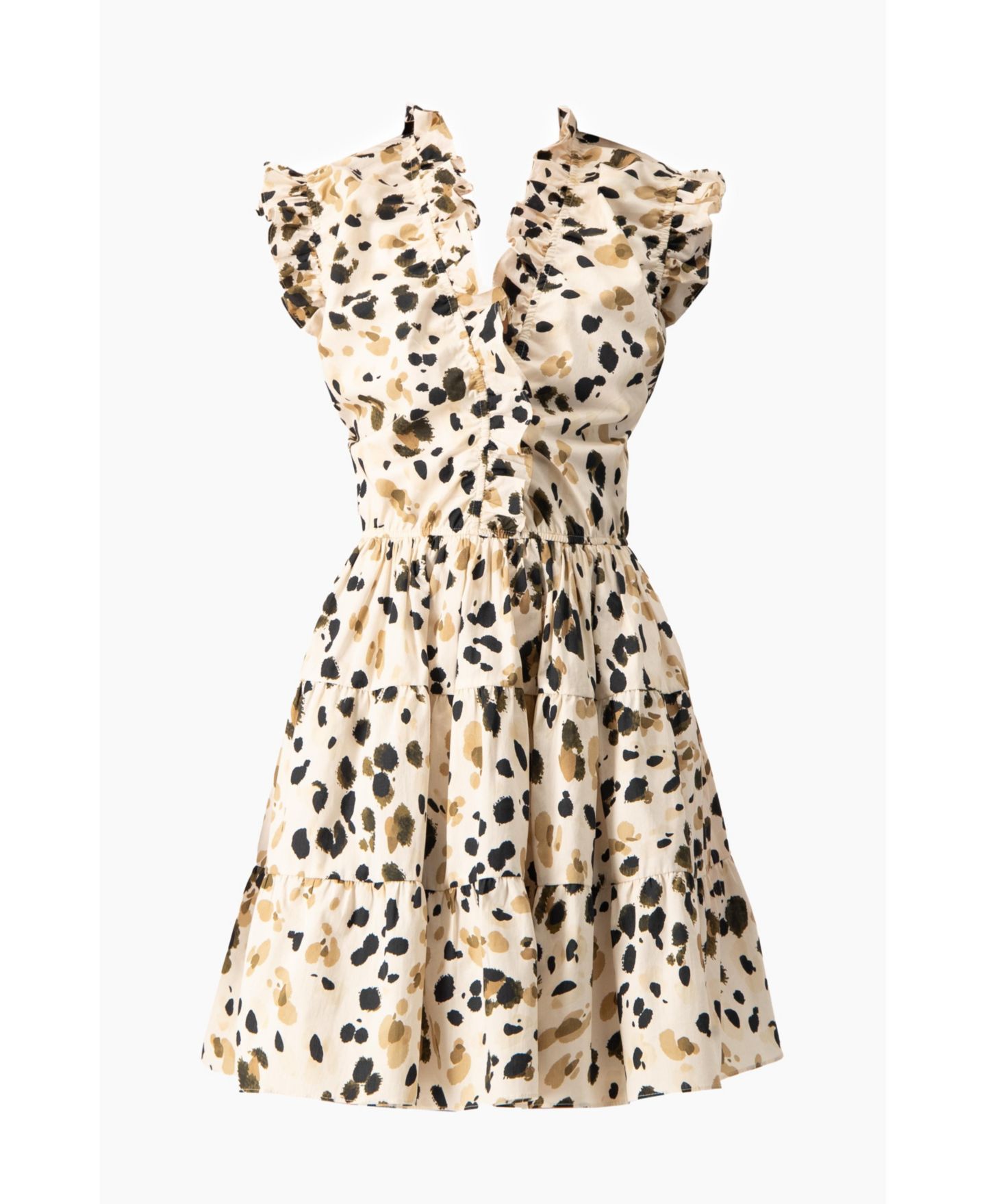 Женское платье Ivonne Abstract Animal Print Ruffle V-Neck Mini, цвет: Оливковый зелёный — фото 6