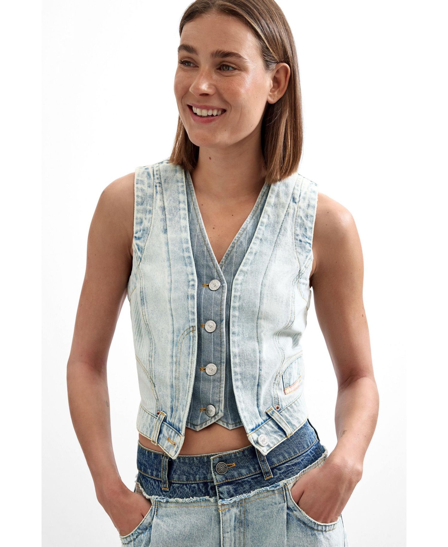 Women's Denim V-Neck Sleeveless Vest